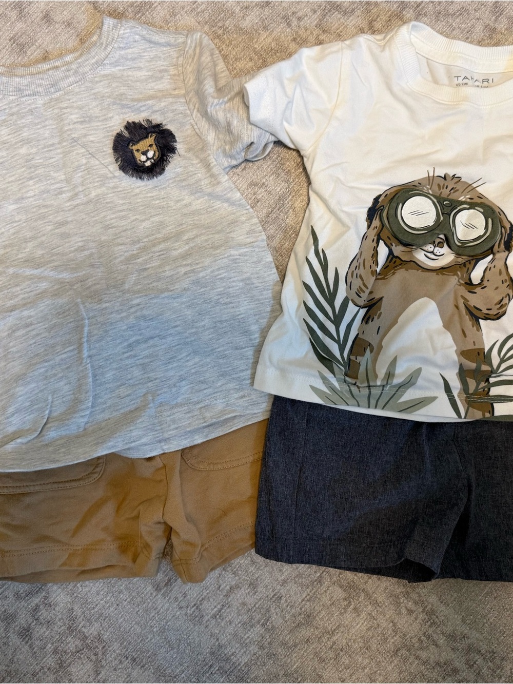 Tahari Boys Neutral Safari Graphic Tee & Short Set in White, Heather Gray, Brown